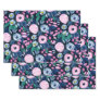 Pink Navy Blue Floral Bouquet Watercolor Pattern Wrapping Paper Sheets