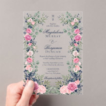 Pink Navy Blue Floral Eucalyptus Greenery Wedding
