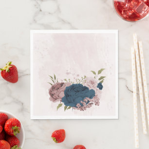 pink navy blue flowers botanical wedding napkins