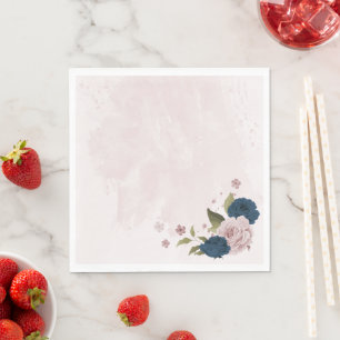 pink navy blue flowers botanical wedding napkins