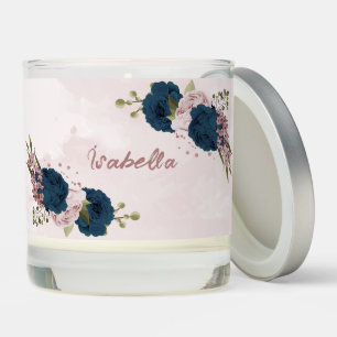 pink navy blue flowers botanical wedding scented candle