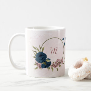 pink navy blue flowers  coffee mug