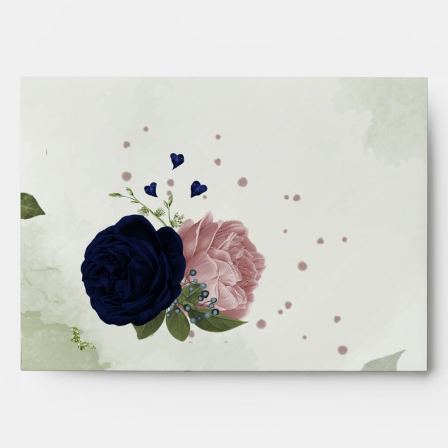 pink & navy blue flowers green envelope (Front)