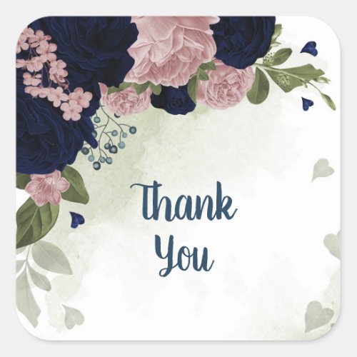 pink  navy blue flowers greenery square sticker