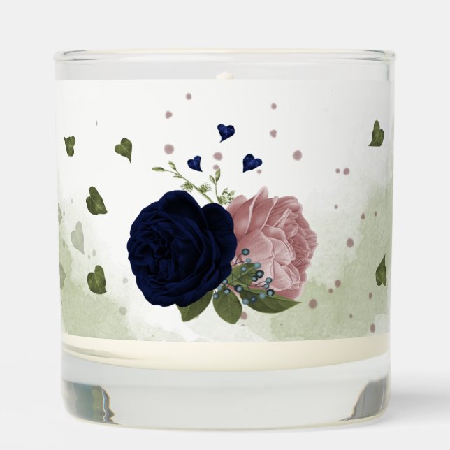 pink navy blue flowers greenery wedding scented candle (Front)