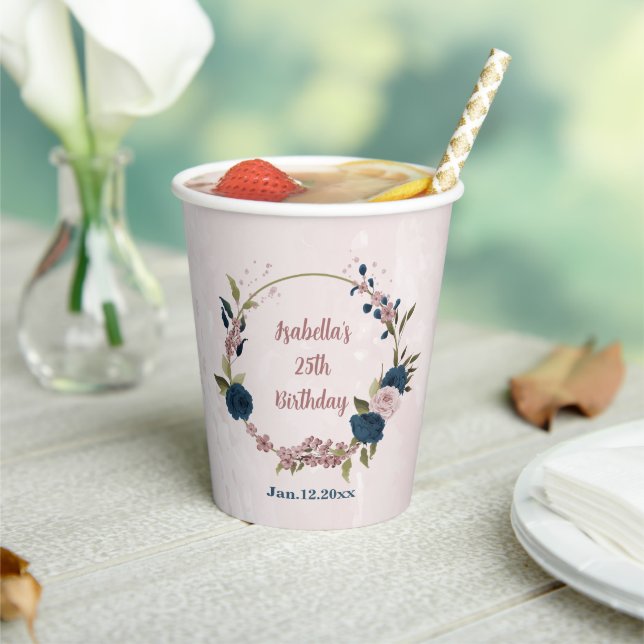 pink navy blue flowers  paper cups (Insitu)