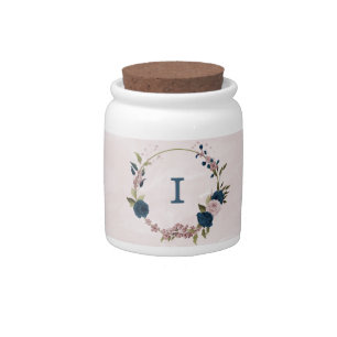 pink navy blue flowers wedding  candy jar