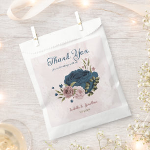 pink navy blue flowers wedding  favor bag