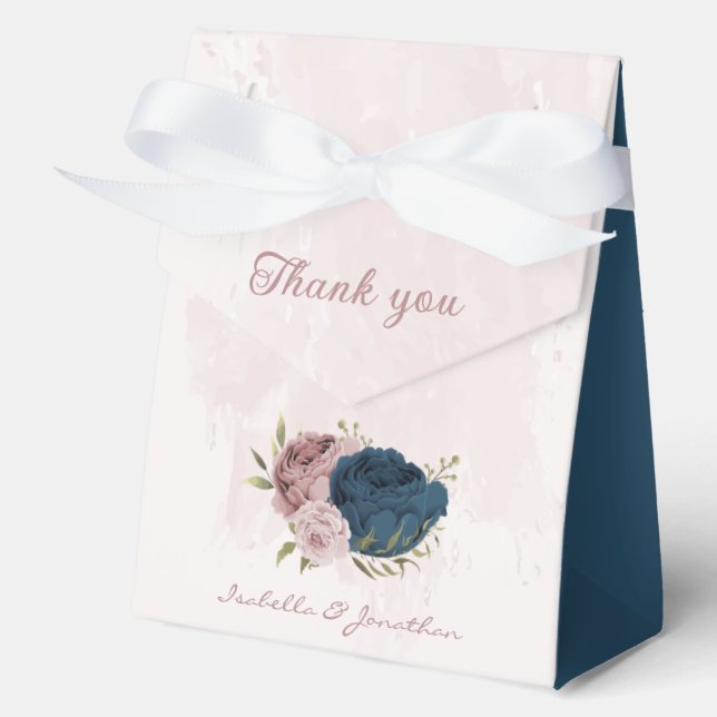 pink navy blue flowers wedding  favor boxes (Front)