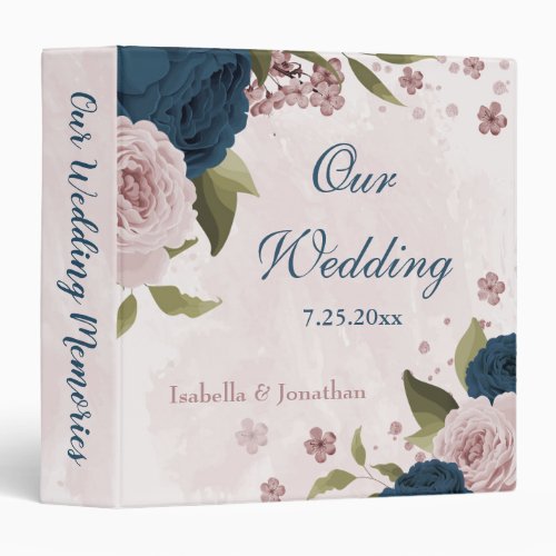 pink navy blue flowers wedding photo album