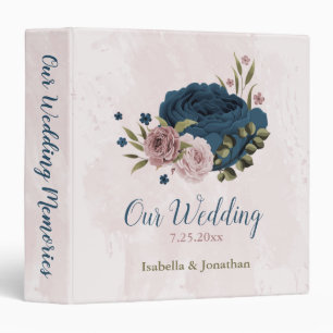 pink navy blue flowers wedding photo album 3 ring binder