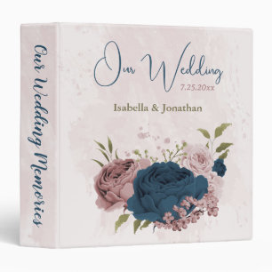 pink navy blue flowers wedding photo album 3 ring binder