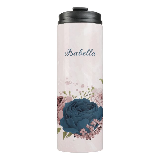 pink navy blue flowers wedding  thermal tumbler (Front)