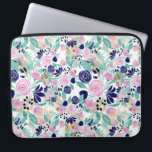 Pink Navy Blue Gold Watercolor Flowers Pattern Laptop Sleeve<br><div class="desc">his elegant and pretty designs depicts hand-painted blush pink, navy blue, and seafoam green watercolor flowers and leaves with faux printed gold foil floral silhouettes on top of a simple white background. It's modern, girly, feminine, country, and original. Stylize with this hand-painted design done by the artist of La Femme,...</div>