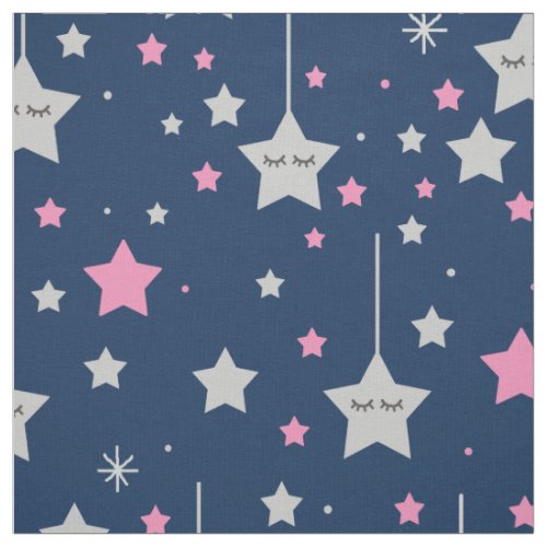 Pink Navy Blue Gray Stars Baby Girl Nursery  Fabric