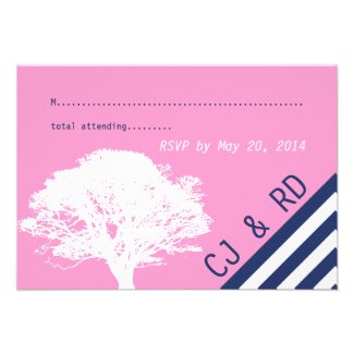 Pink Navy Blue Initial Modern Wedding RSVP Card