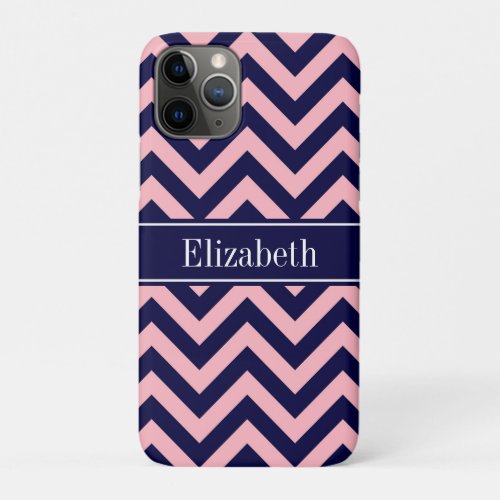 Pink Navy Blue LG Chevron Navy Name Monogram iPhone 11 Pro Case