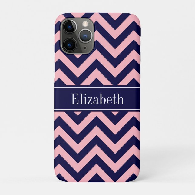 Pink, Navy Blue LG Chevron Navy Name Monogram Case-Mate iPhone Case (Back)