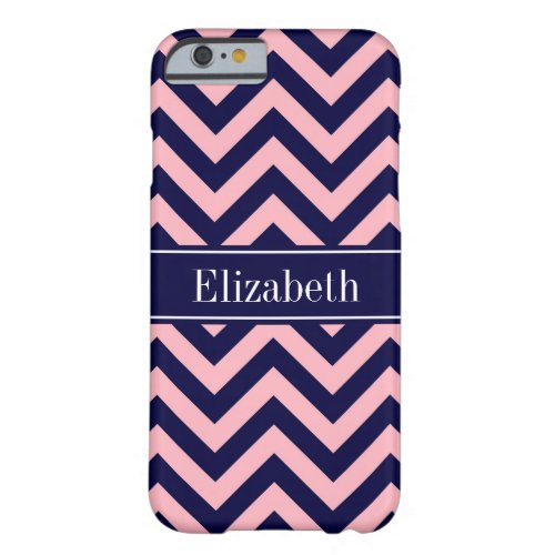 Pink Navy Blue LG Chevron Navy Name Monogram Barely There iPhone 6 Case