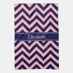 Pink, Navy Blue LG Chevron Navy Name Monogram Kitchen Towel
