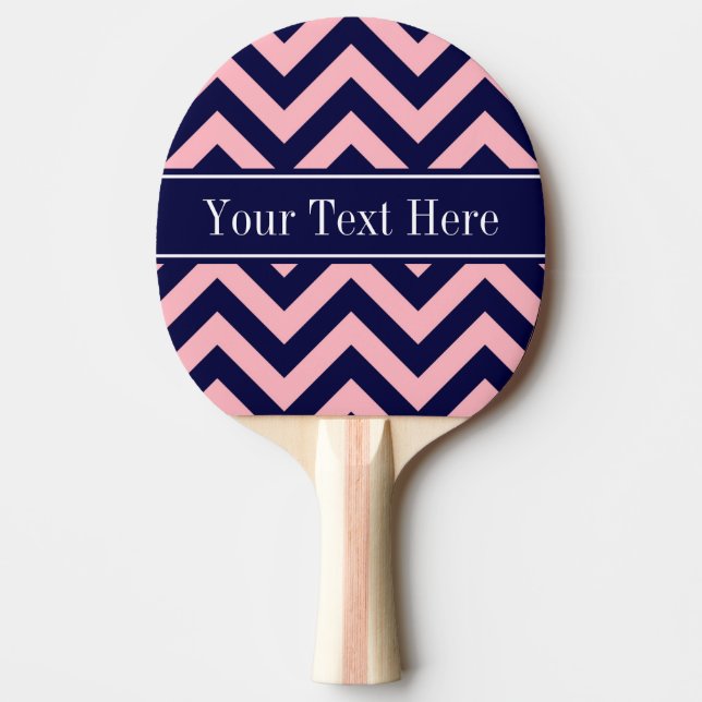 Pink, Navy Blue LG Chevron Navy Name Monogram Ping-Pong Paddle (Front)