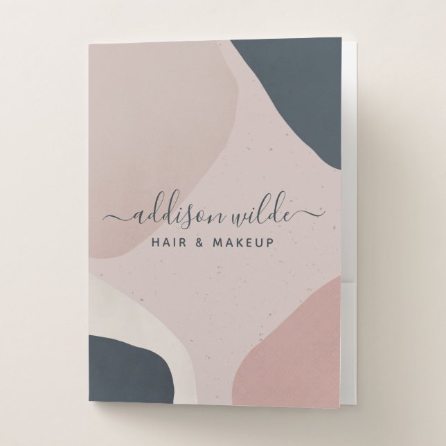 Pink Navy Blue Modern Abstract Shapes Neutral Pocket Folder (Front)