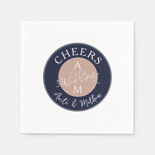 Pink Navy Blue Monogram Wedding Napkins