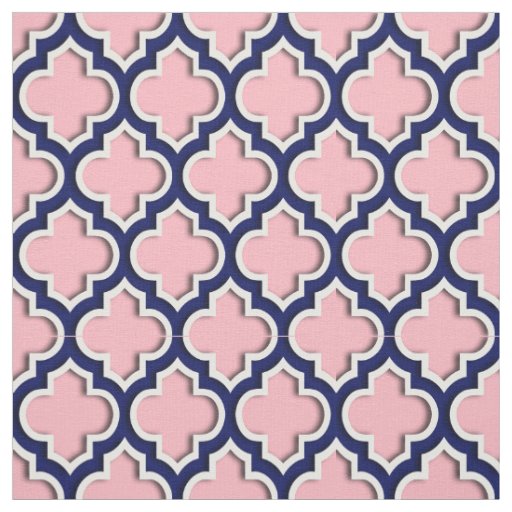 Pink, Navy Blue Moroccan Quatrefoil #5DS Fabric