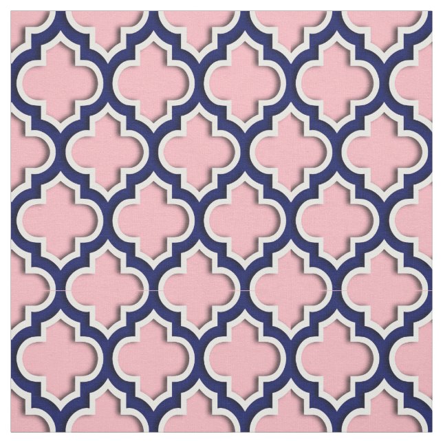 Pink, Navy Blue Moroccan Quatrefoil #5DS Fabric (Swatch)