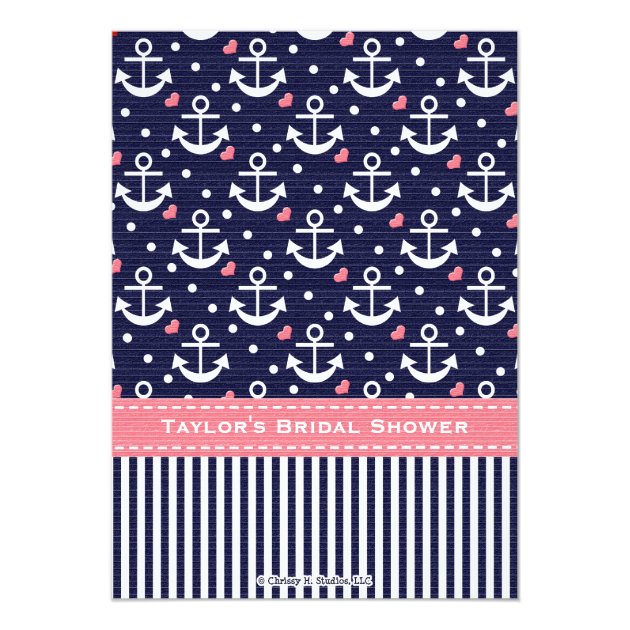 Pink Navy Blue Nautical Bridal Shower Invitations