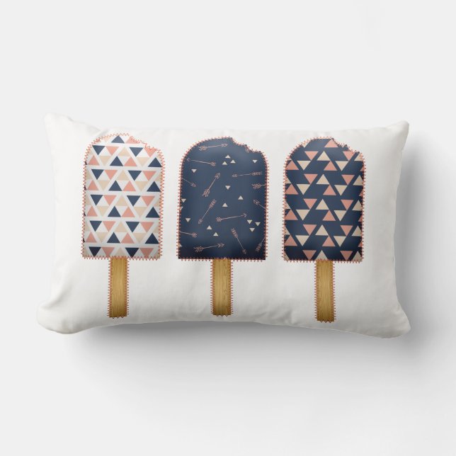 Pink Navy Blue Popsicles Trendy Ice Cream  Lumbar Pillow (Front)