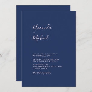Pink & Navy Blue Simple Minimal Wedding Invitation