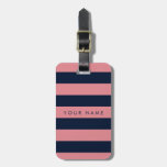 Pink &amp; Navy Blue Striped Personalized Luggage Tag at Zazzle
