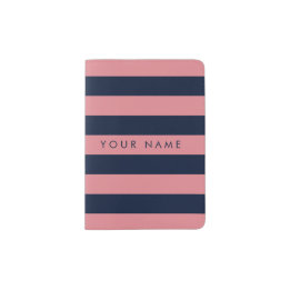 Pink & Navy Blue Striped Personalized Passport Holder