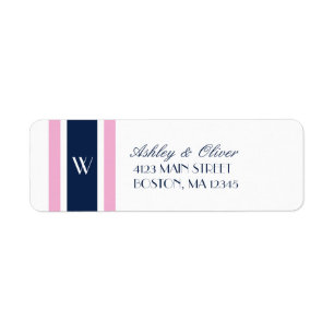 Pink & Navy Blue Stripes   Monogram Label