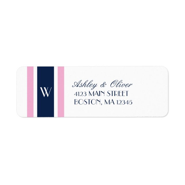 Pink & Navy Blue Stripes | Monogram Label (Front)