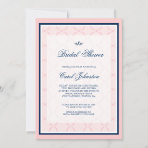 Pink, Navy Blue Traditional Bridal Shower Invitation