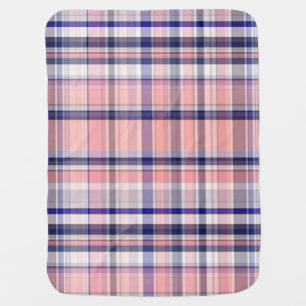 Pink Navy Blue White Preppy Madras Plaid Baby Blanket
