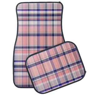 Pink Navy Blue White Preppy Madras Plaid Car Floor Mat