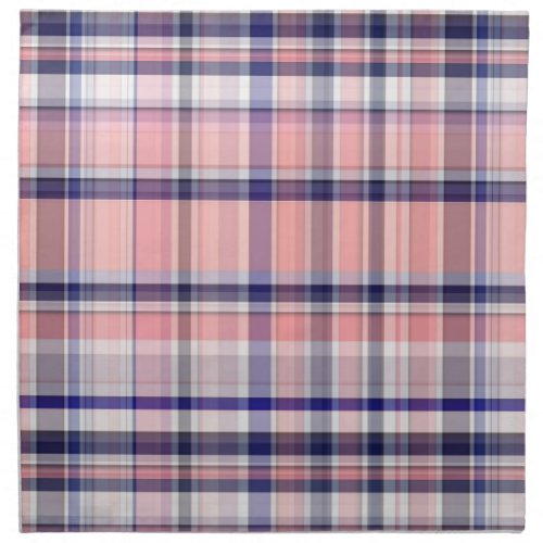 Pink Navy Blue White Preppy Madras Plaid Napkin