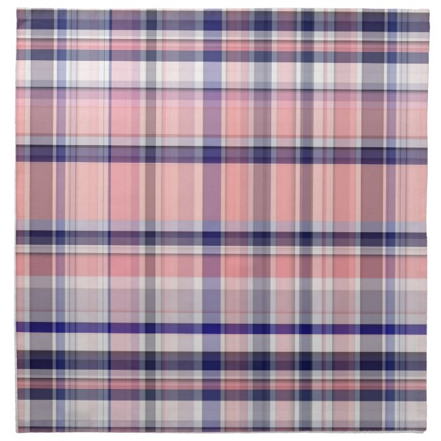 Pink Navy Blue White Preppy Madras Plaid Napkin (Front)
