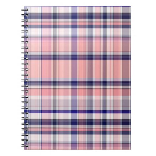 Pink Navy Blue White Preppy Madras Plaid Notebook