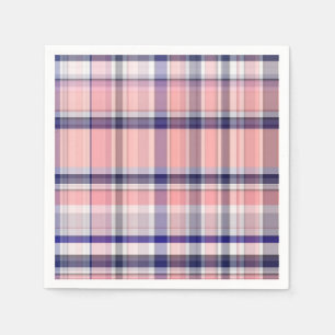 Pink Navy Blue White Preppy Madras Plaid Paper Napkins