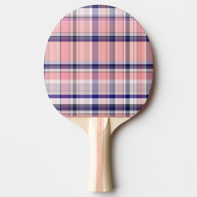 Pink Navy Blue White Preppy Madras Plaid Ping-Pong Paddle (Front)