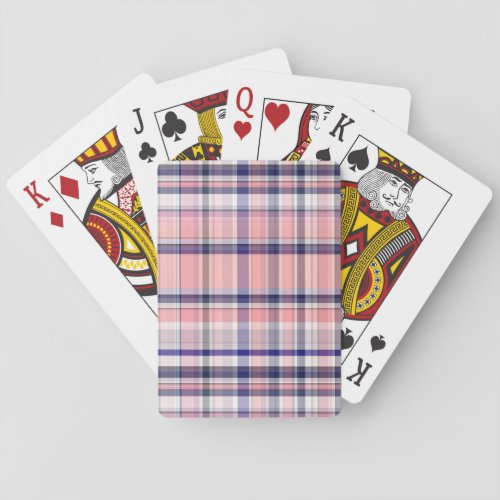 Pink Navy Blue White Preppy Madras Plaid Playing Cards