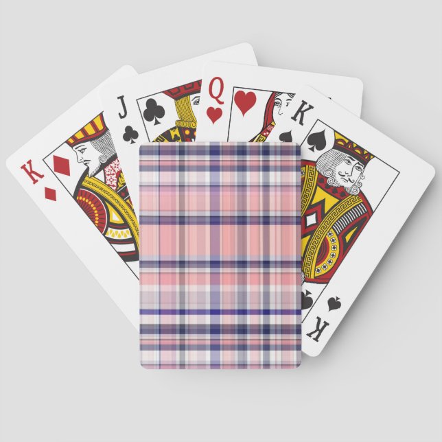 Pink Navy Blue White Preppy Madras Plaid Poker Cards (Back)