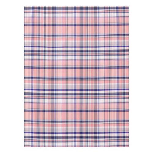 Pink Navy Blue White Preppy Madras Plaid Tablecloth