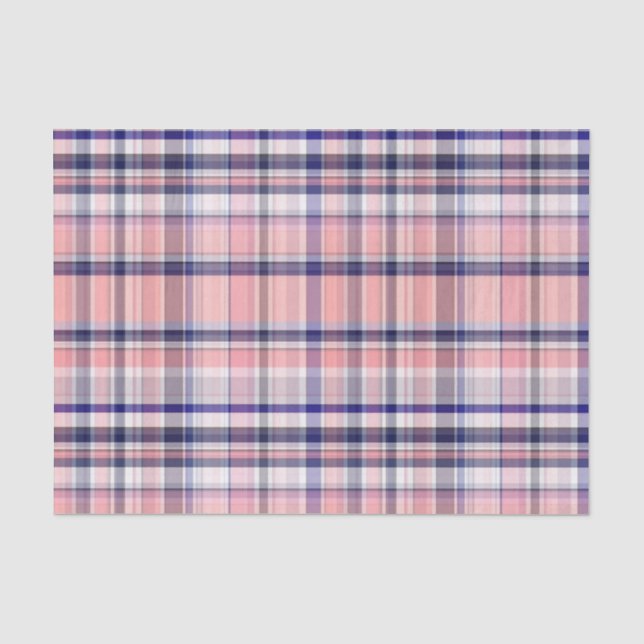 Pink Navy Blue White Preppy Madras Plaid Tissue Paper (Front)