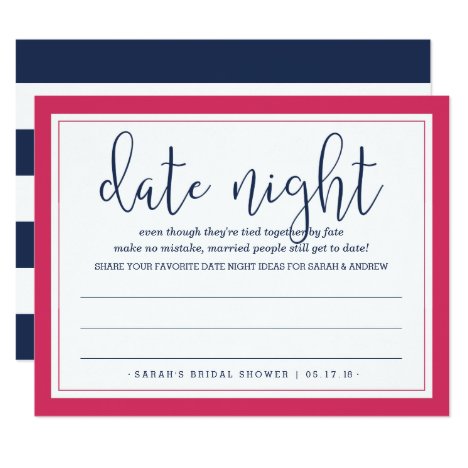 Pink &amp; Navy Bridal Shower Date Night Card