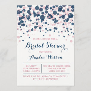 Pink & Navy Confetti bridal shower invitation